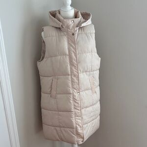 Women's Beige Hooded Puffer Vest